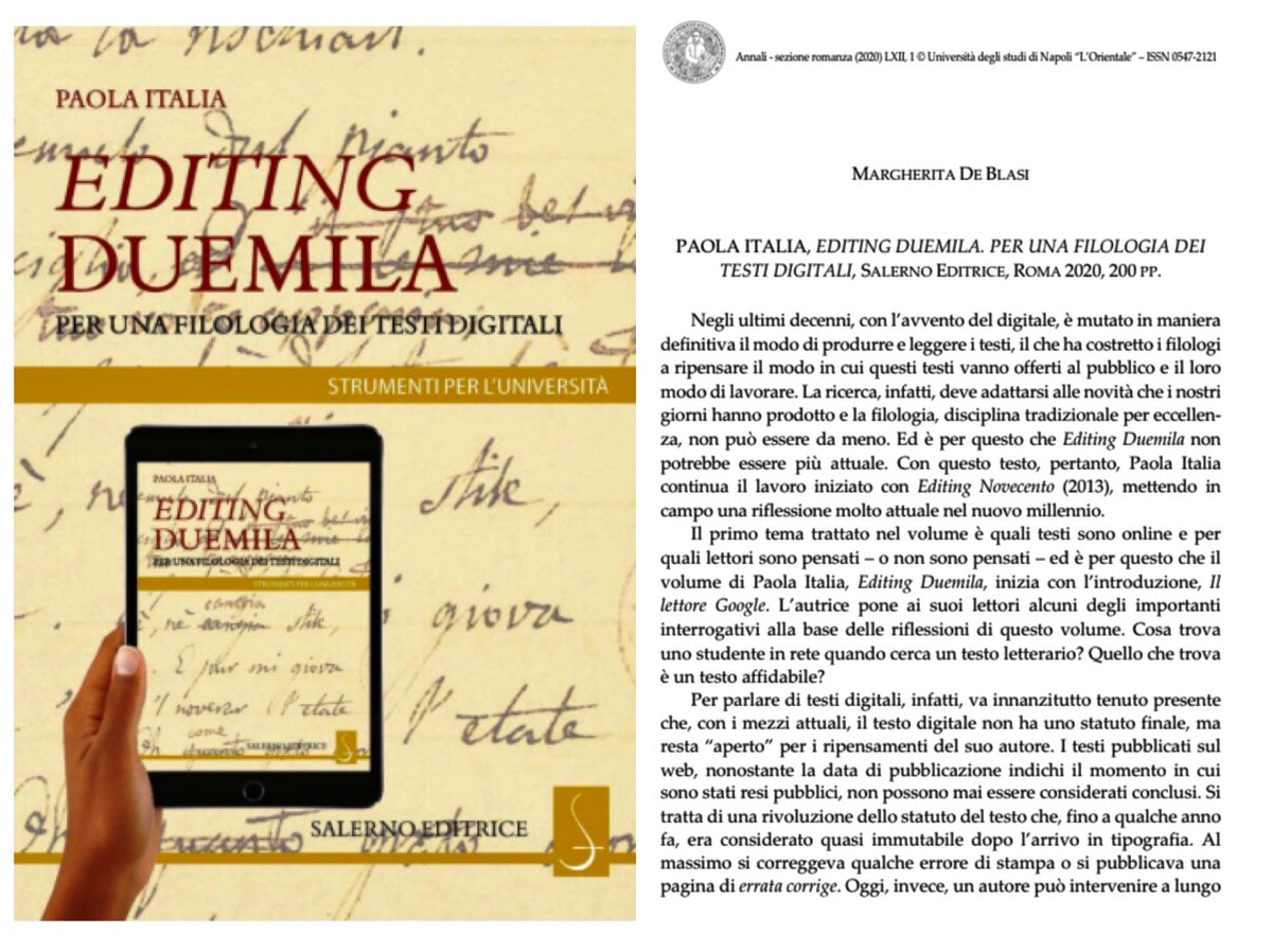 SalernoEditrice's tweet photo. Sugli #Annali dell’Università Orientale di Napoli, Margherita De Blasi legge #Editing2000 di Paola Italia 📚 https://t.co/bdjgIdSO8r