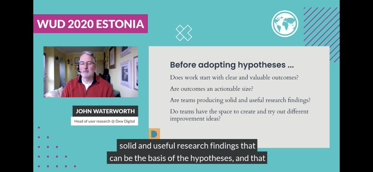 annikamoi's tweet photo. Nice speech from @jwaterworth @dxw a good reminder that you need user insights as basis of hypotheses. #wudestonia20 #elisadesign https://t.co/YIsrNsbr8n