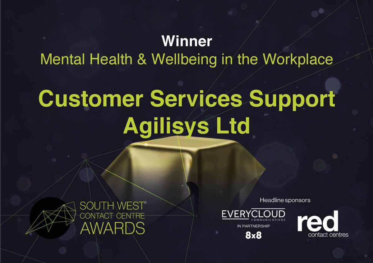 SWCCF1's tweet photo. Huge Congratulations to WINNER of
Mental Health & Wellbeing in the Workplace
Customer Services Support -
@Agilisys
HEADLINE SPONSORS
@EveryCloud_UK in partnership with
@8x8UK
@RedRecruitment1
and Category Sponsor
@SenseeCareers
#SWCCFAWARDS2020 https://t.co/q8rUtYfU5v