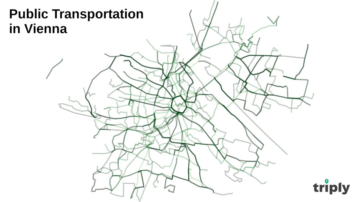 triply_at's tweet photo. We're a little late to the party, but here's our map of Vienna's  public transport 🚋 system!

#30DayMapChallenge day 22: Movement, 
data from @wienerlinien, made by @njanakiev using @geopandas  in #python https://t.co/wFAlRm3aj9
