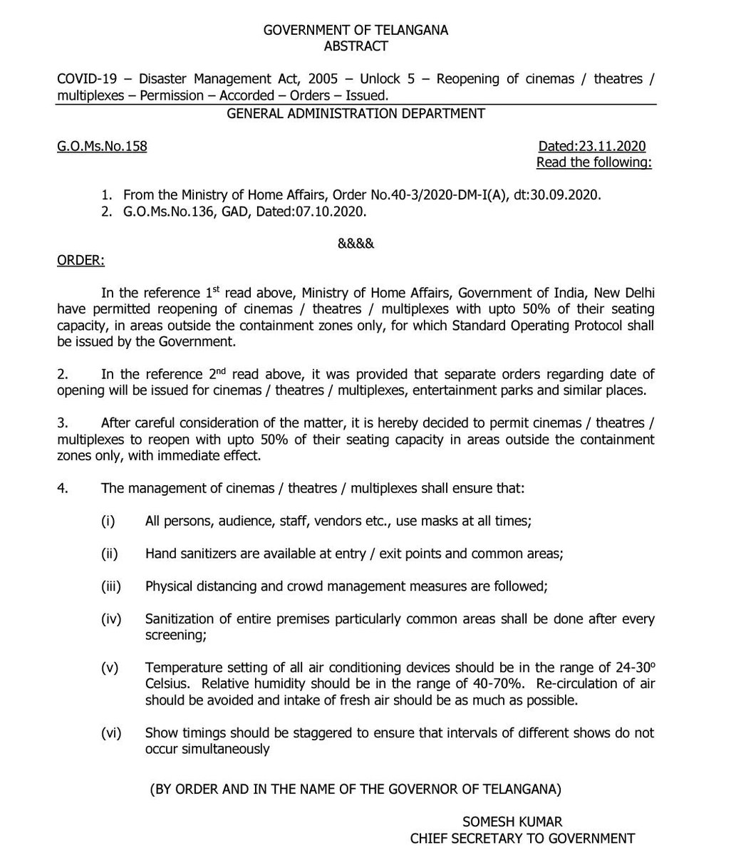baraju_SuperHit's tweet image. COVID-19 – Disaster Management Act, 2005 – Unlock 5 – Reopening of cinemas / theatres / multiplexes – Permission – Accorded – Orders – Issued. #Theatres #Unlock5