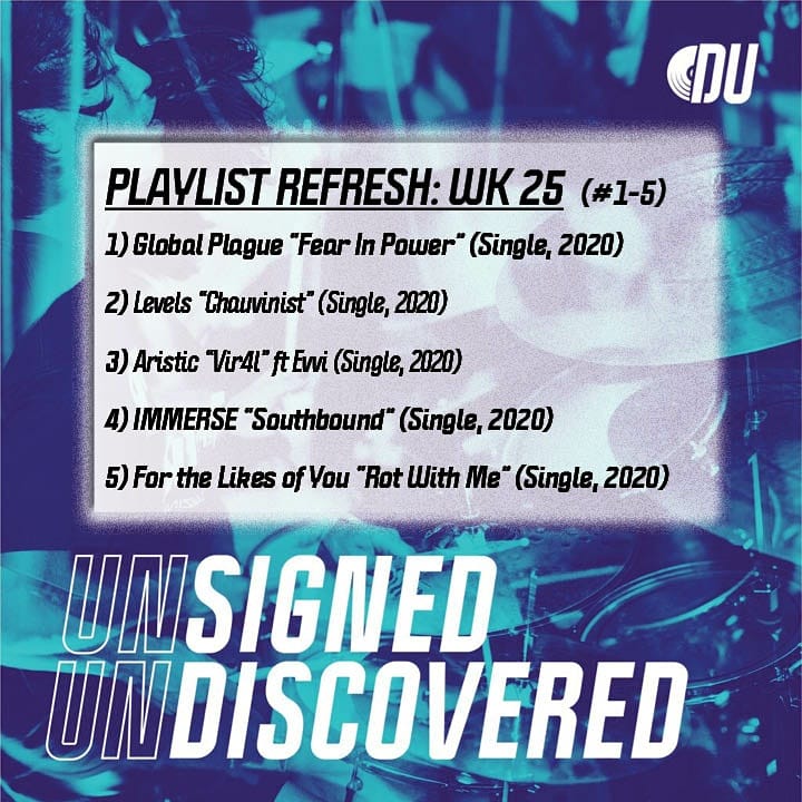 TheUUPlaylist's tweet photo. PLAYLIST REFRESH: WEEK 25
.
@Globalplaguemetal snagged #1 this week, but was chased close by @levelsAR and @aristicmusic! 
.
Check out the new lineup and vote:
https://t.co/iceln7kf0L https://t.co/uMhgbXzUAi