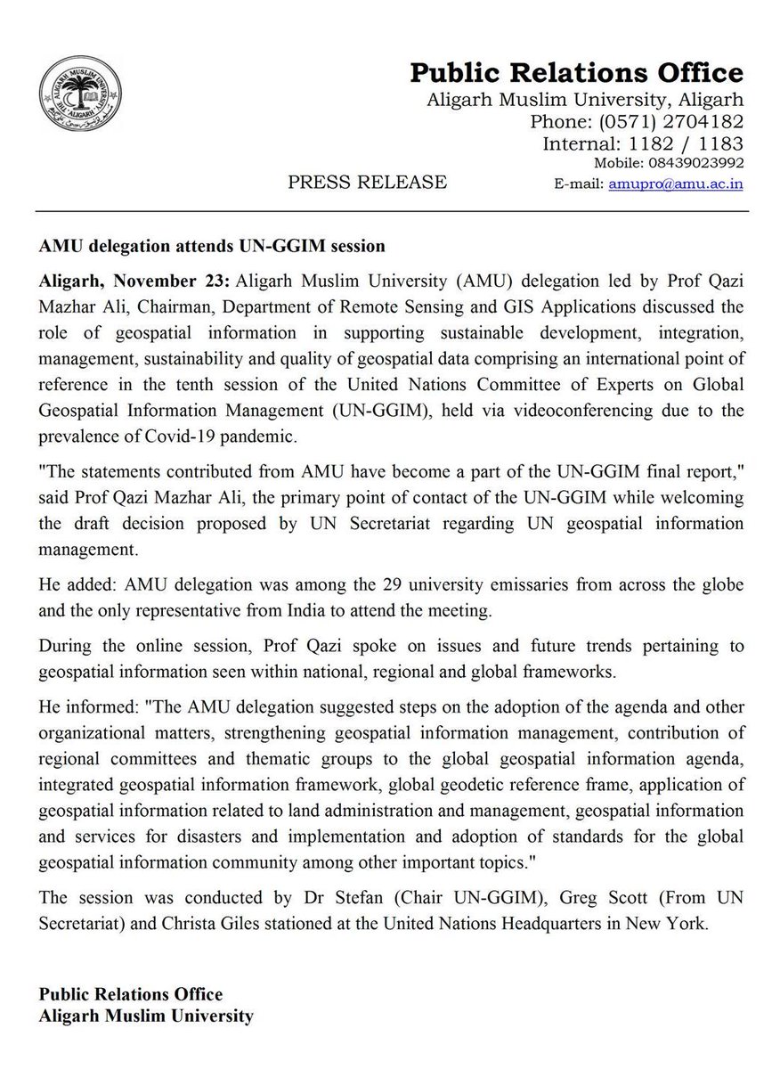 AMUofficialPRO's tweet photo. AMU delegation attends UN-GGIM session @PIB_India @PIBHRD @DG_PIB @DrRPNishank @SanjayDhotreMP @EduMinOfIndia @ugc_india @ProfTariqManso1 @AwasthiAwanishK @PMOIndia @rashtrapatibhvn @PTI_News @ANINewsUP @AMUNetwork @QatarAmu @AmuPortal @AMUJournal @AMUAACA @amualumni https://t.co/j1ZjFbZdZw