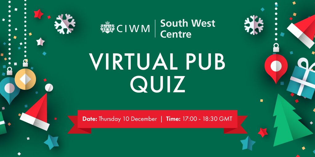 Join in the fun at the CIWM South West Centre Christmas ‘pub’ quiz and support <a href="/WasteAid/">WasteAid</a> .  You’ll get to test your waste and environmental knowledge, get to know other CIWM SW Members and most importantly, have fun!

ciwm.co.uk/EventDashboard…