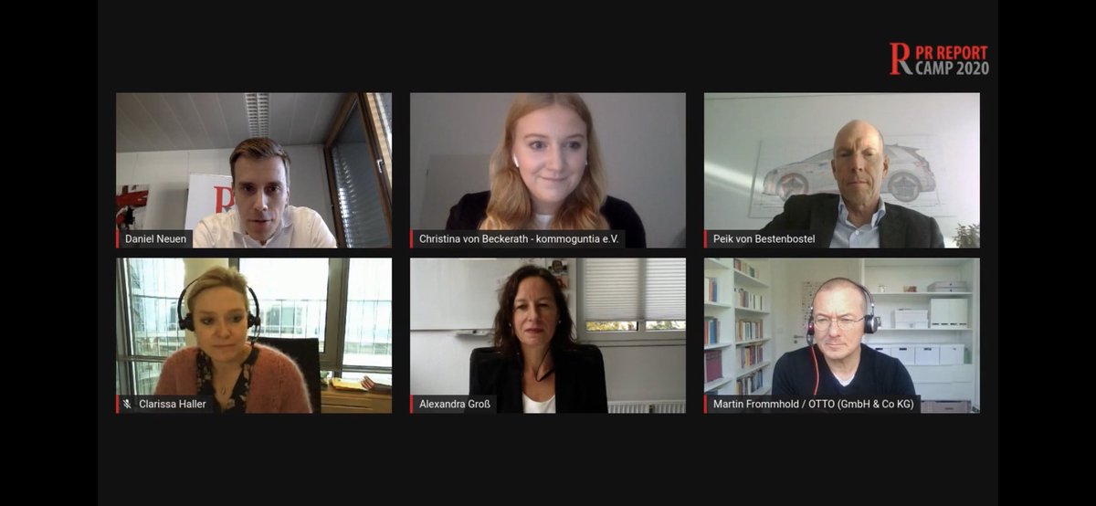 annika_schach's tweet photo. Was für ein Panel beim @prreport_de Camp für Young Professionals und PR Studierende. Komplett digital ins Wohnzimmer. 👍 Die ganze Woche mit Top-Themen. #prnachwuchs mit @DanielNeuen @Ma_Froh @clarissahaller Peik von Bestenbostel und Christine von Beckerath von @kommoguntia https://t.co/rIibvKmBZR