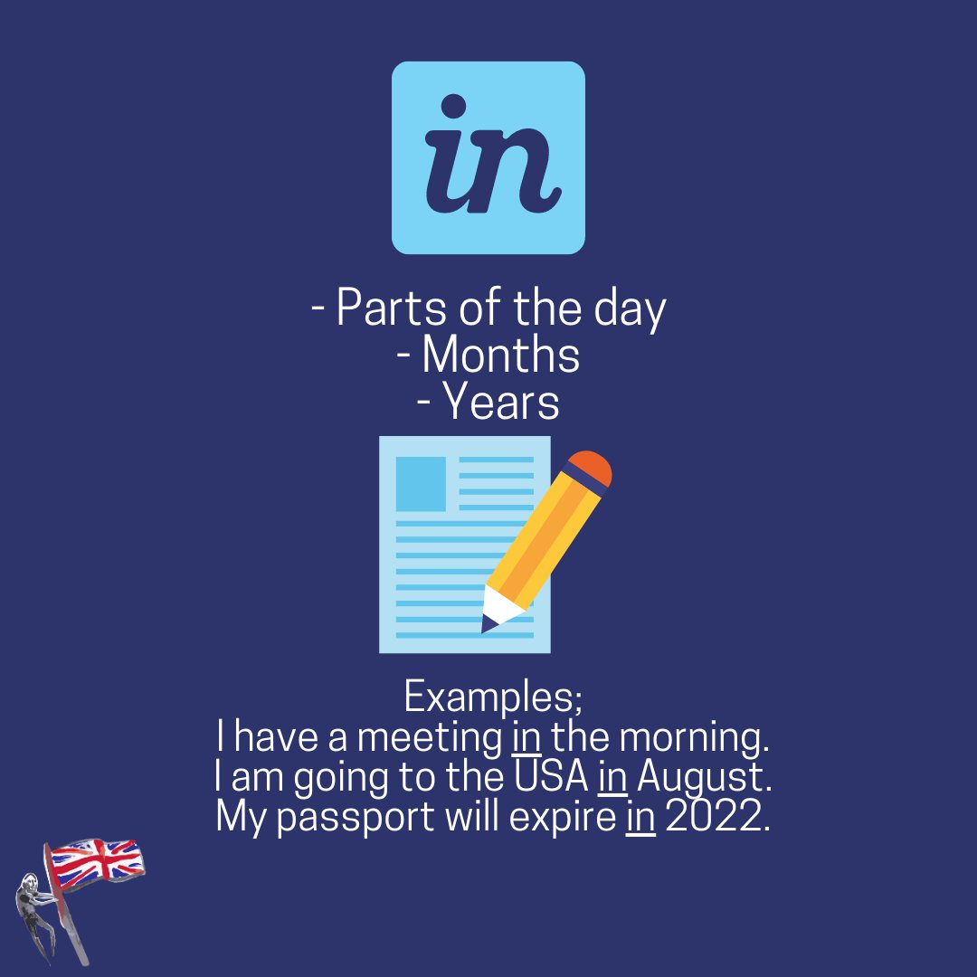 EnglishImmerse's tweet photo. In, on, at, the key prepositions of time.
Common student errors - solved!
#immerseenglish #immerseyourself #englishclass #studyenglish #learnenglish #freeenglishclass #readenglish #writeenglish #listenenglish #learnenglishonline #learnenglish #english https://t.co/i8n4ZBL2IY
