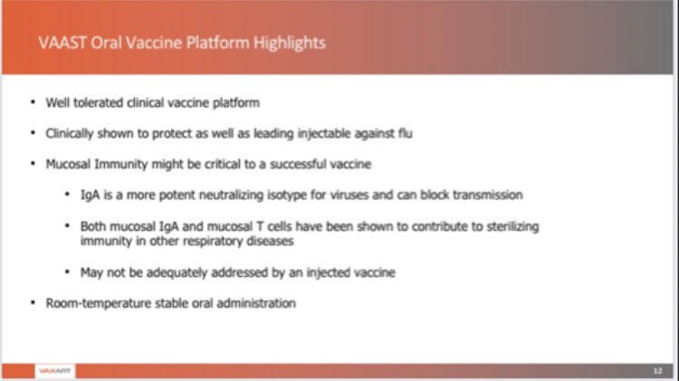 Here are some slides from a recent  $VXRT presentation detailing how their oral vaccine tablet (wrapping up Phase 1 trials this month) is aiming for mucosal immunity and is already showing a strong T-cell response.