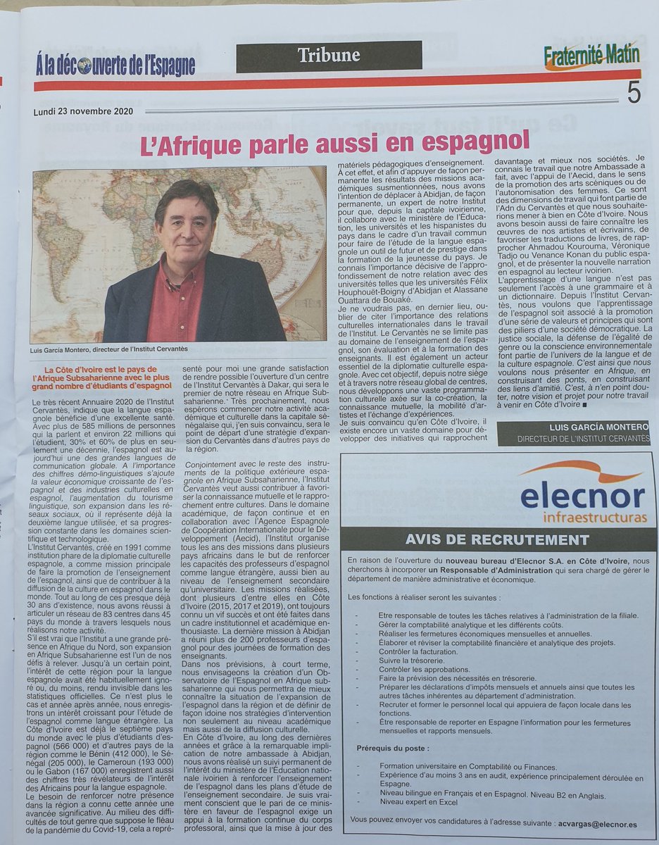 RLAranda's tweet photo. Aujourd'hui, supplément dédié à l'Espagne à #FratMat, avec une contribution spéciale du directeur de l'@InstCervantes, @lgm_com et des sections sur l'économie, la technologie, le tourisme, le sport, les arts, la gastronomie.... À ne pas rater ! @AECID_es @MAECgob @RafaSorianoO https://t.co/zeH4sT85V8