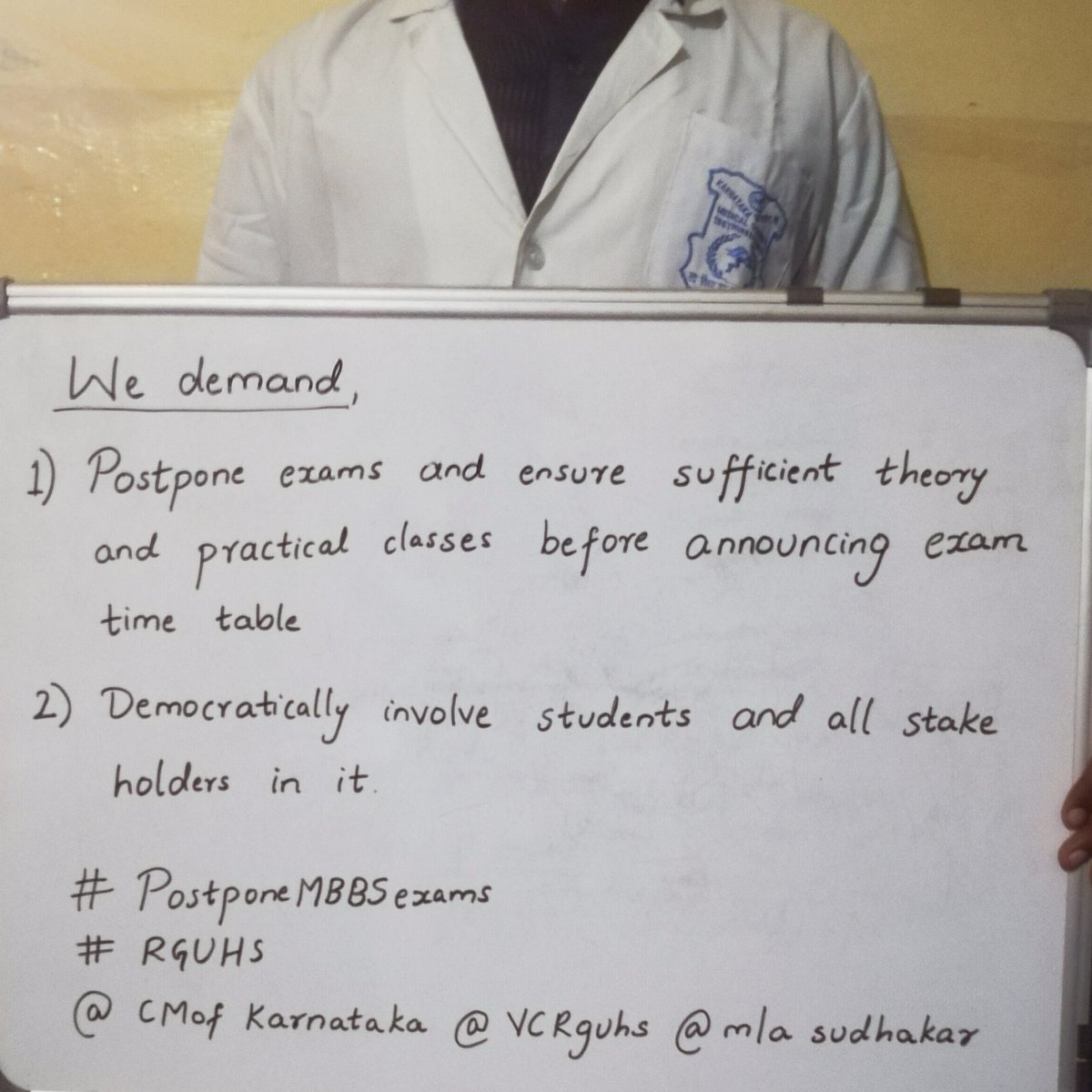 Prajwal1023's tweet photo. Please consider postponement of exams. 
Students are in immense pressure and now conducting exams in just 50 days after reopening college is unrealistic. 
#PostponeMBBSexams
#RGUHS
 @CMofKarnataka 
@VCRguhs 
@mla_sudhakar https://t.co/RYDtszNpIW