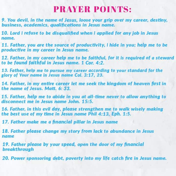 RCCGCityofDavid's tweet photo. PRAYER POINTS for Day 21 of #RCCGFast ππ½
Prayer Focus: UNEMPLOYMENT, POVERTY, PRODUCTIVITY AND CAREER
#30DaysFast
#ThankingGodInJesusName
#CODDailyPrayerPoints https://t.co/OA9mwxi76H