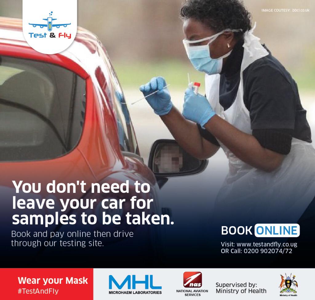 TracyKirabo4's tweet image. Your test can now be taken in the comfort of your car. Simply visit testandfly.co.ug to book an appointment today. Remember your results will be received within 12 hours
#TestAndFly
