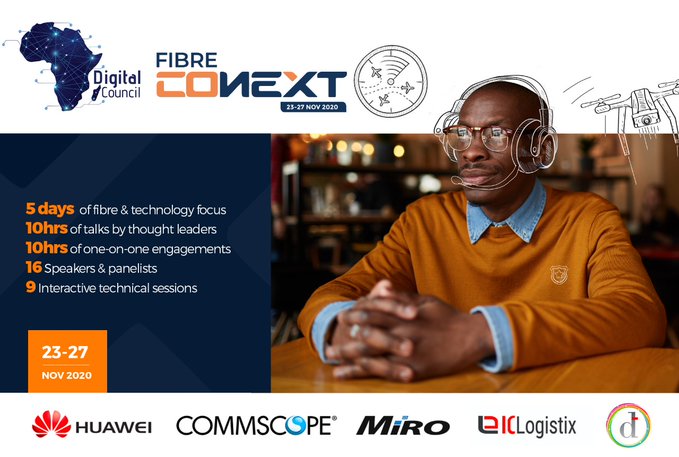 aiexpoafrica's tweet photo. EVENT - Africa's first virtual fibre conference, @CouncilDigital 's #FibreCONEXT2020 kicks off today and ends on 27 November. Register here: https://t.co/ljdASg4Wqg
#Conext2020 #Africa #digital #innovation #DigitalTransformation #AI #ArtificialIntelligence #DX #fibre #5G #FTTx https://t.co/O4uoIeiEQ3