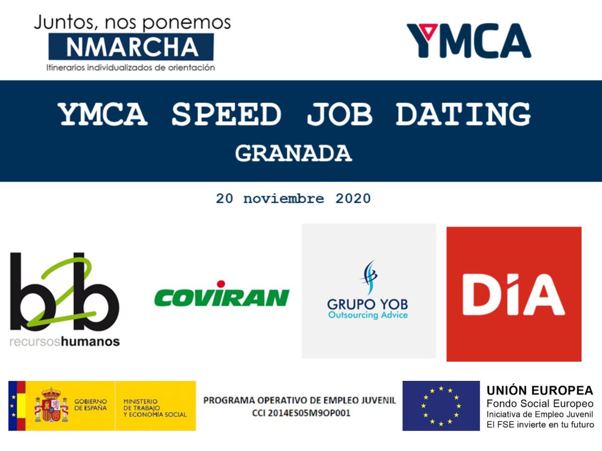 ymca_esp's tweet photo. ENCUENTROS ENTRE JÓVENES Y EMPRESAS en #YMCASpeedJobDating #Granada. En un tiempo récord, nuestros/as #jóvenes se han dado cita con las #empresas @Coviran, @DIA_Group, @B2BRRHH y a @grupo_yob, a las que han transmitido sus competencias para las áreas Logística y Comercio https://t.co/13PXGSdNbN