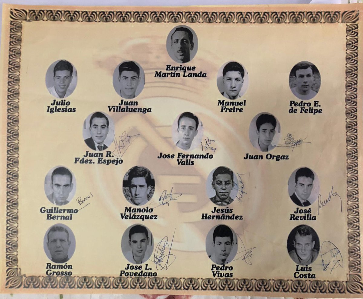rraulroman's tweet photo. El juvenil del @realmadrid en el que militó Guillermo Fernández "Bernal", padre de mi amigo Guillermo y ex también de @Atleti, @VillarrealCF, @CDTOficial o @Alaves, que ayer guardó un minuto de silencio en su memoria. Por ahí Grosso, De Felipe, Velázquez... o Julio Iglesias! https://t.co/zN6l8HZUkN