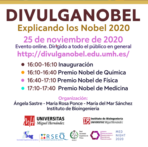umhsapiens's tweet photo. 🚨¡Notición!🚨

El @IB_UMH organiza el encuentro #online 

'DivulgaNobel, Explicando los #NobelPrize 2020'

🗓️ 25 de noviembre a las 16h

Con @A_Sastre_Santos, @LluisMontoliu, Guillermo Bernabeu, y Esther Caparrós.

💻Toda la info, aquí: https://t.co/N7Tahl6Dim https://t.co/kN78XSJabr