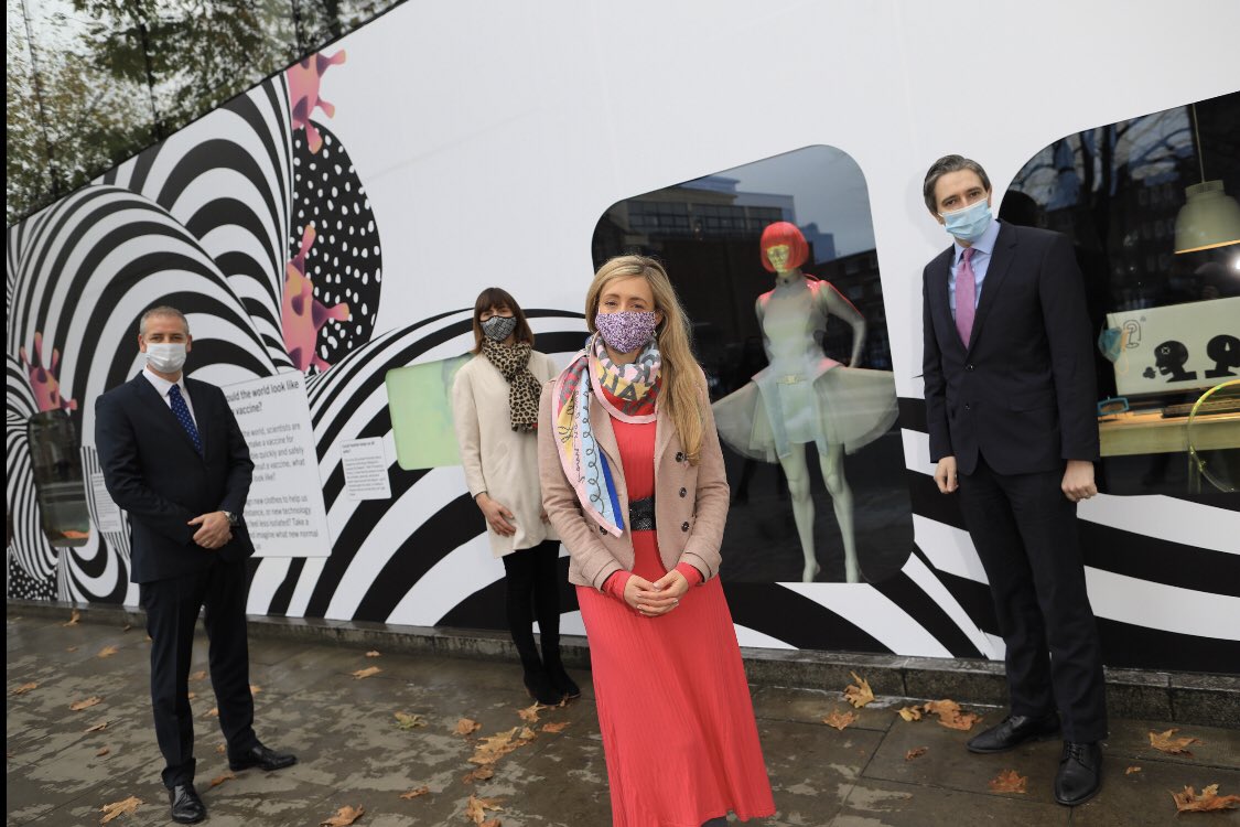 abigailruthf's tweet photo. Great morning at @Pfizer_Ireland &amp; @SciGalleryDub's #SpeedofScience launch this morning alongside @SimonHarrisTD. The online-led (very topical!) initiative tells story of vaccines &amp; role of scientific advancement in society. If Pearse st within your 5km, check out the windows! https://t.co/l5EG50J1LY