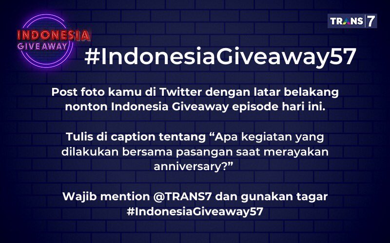 TRANS7's tweet photo. Ada 5 pemenang yang bakal dapat 500 ribu Rupiah!
#IndonesiaGiveaway57 https://t.co/jRJcqB5LYf