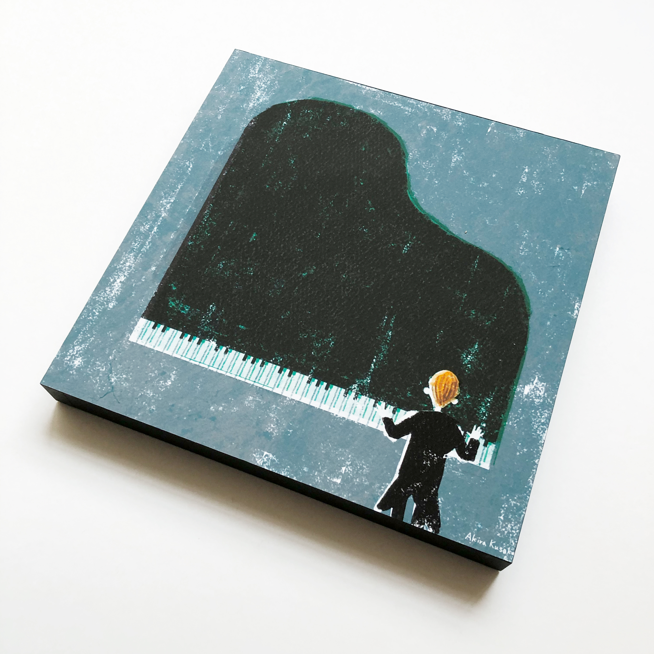 日下明 「月と夜」 木製パネル ジークレープリント 29.5㎝×42㎝×2㎝ 日