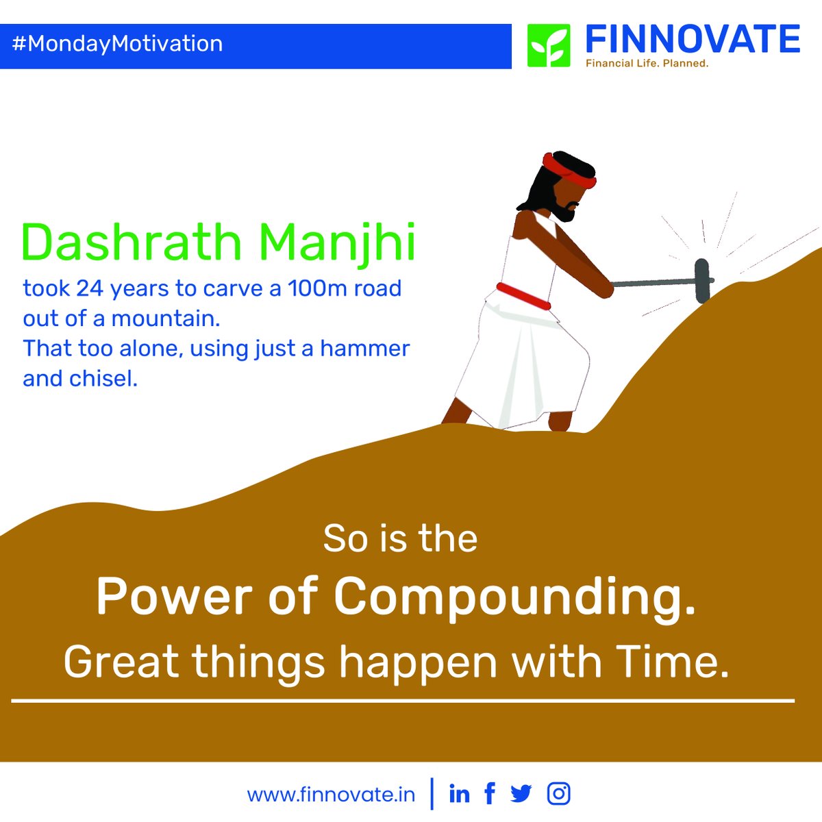 The story of Dashrath Manjhi teaches us the value of being patient and persistent. The initial yrs of compounding wealth are very boring. But that is the beauty of compounding. The real effects of it will kick in only after a decade and later picks up momentum.
#mondaymotivations