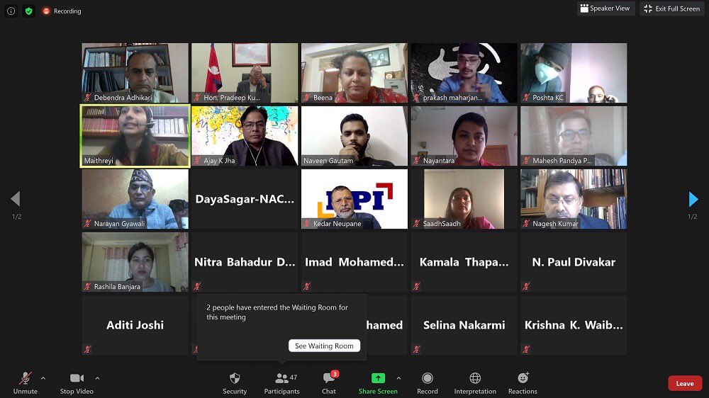 MofaNepal's tweet photo. Hon. Mr. Pradeep Kumar Gyawali, Minister for Foreign Affairs virtually addressed the closing session of the South Asia Peoples Forum on the SDGs 2020 today. https://t.co/7o3Uqq9bMk