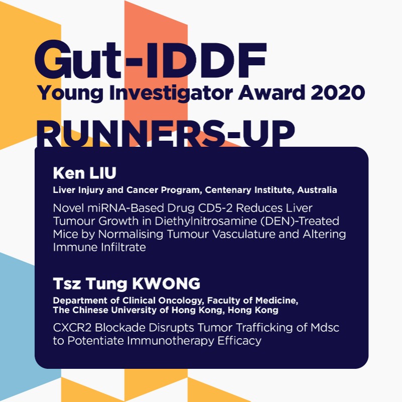 IDDF_CUHK's tweet photo. We are delighted to announce the winners of the Gut-IDDF Young Investigator Award 2020:
Winner:
🏅 Nurulamin NOOR (United Kingdom)
Runners-up:
🏅 Ken LIU (Australia)
🏅 Tsz Tung KWONG (Hong Kong)
Congratulations!!🎉 Thanks for choosing #IDDF2020!
@Gut_BMJ @emadelomar