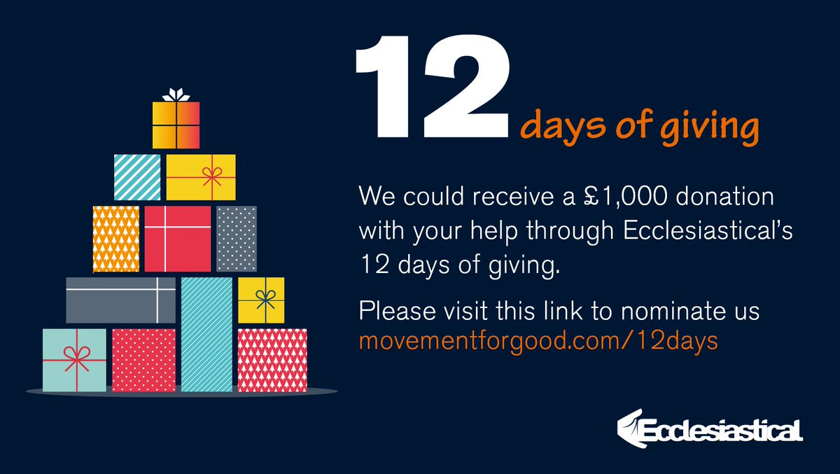 Nominate us to win £1,000 in Ecclesiastical’s 12 days of giving. Up to 120 charities can win!

Just click on the link below and select 'nominate a charity'. 

Please share this post. Thank you for your support!
#12days #movementforgood #charity

movementforgood.com/12days/index.p…