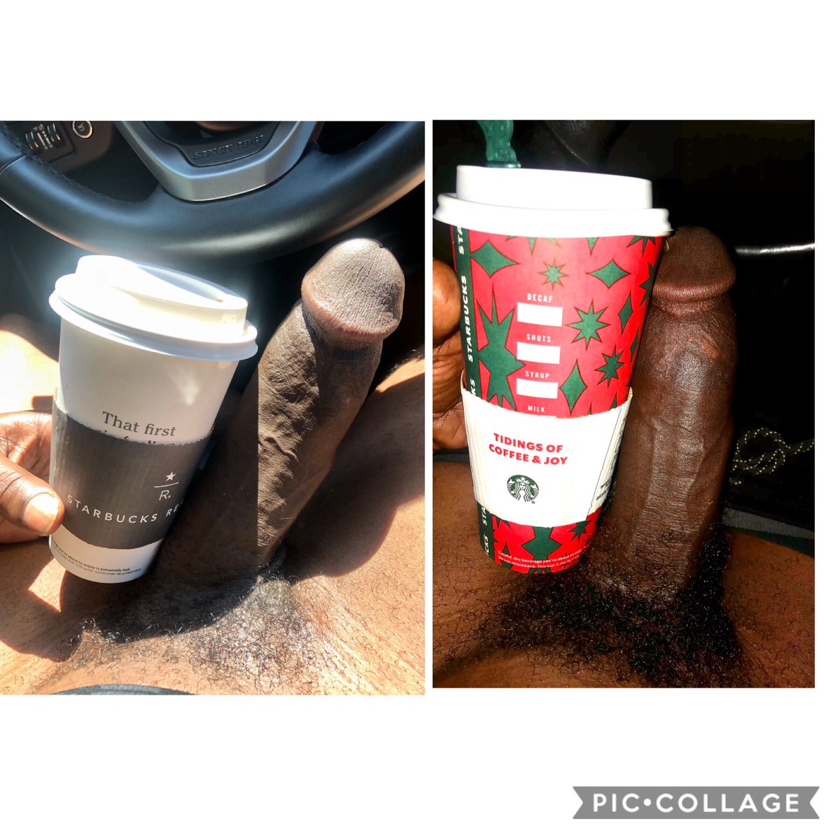 dmv_i's tweet photo. Grande left, Venti right  
My dick HYPE in both 
🤪 
#morning #morningwood #dmvfreaks #publicboner #RETWEEET https://t.co/Yk0jyaPToJ