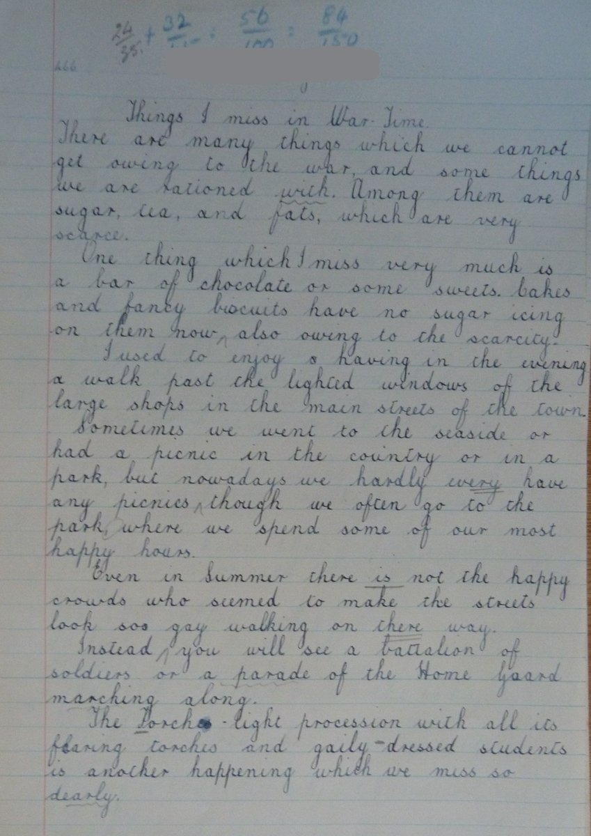 AbdnArtMuseums's tweet photo. Amongst the Aberdeen School Board records at @AbdnArchives are essays written by pupils in WW2 about what they were missing in war time - food features heavily but one girl writes that she misses her father, serving with the RAF #ExploreYourArchive #archivetakeover https://t.co/Hf439PugKt