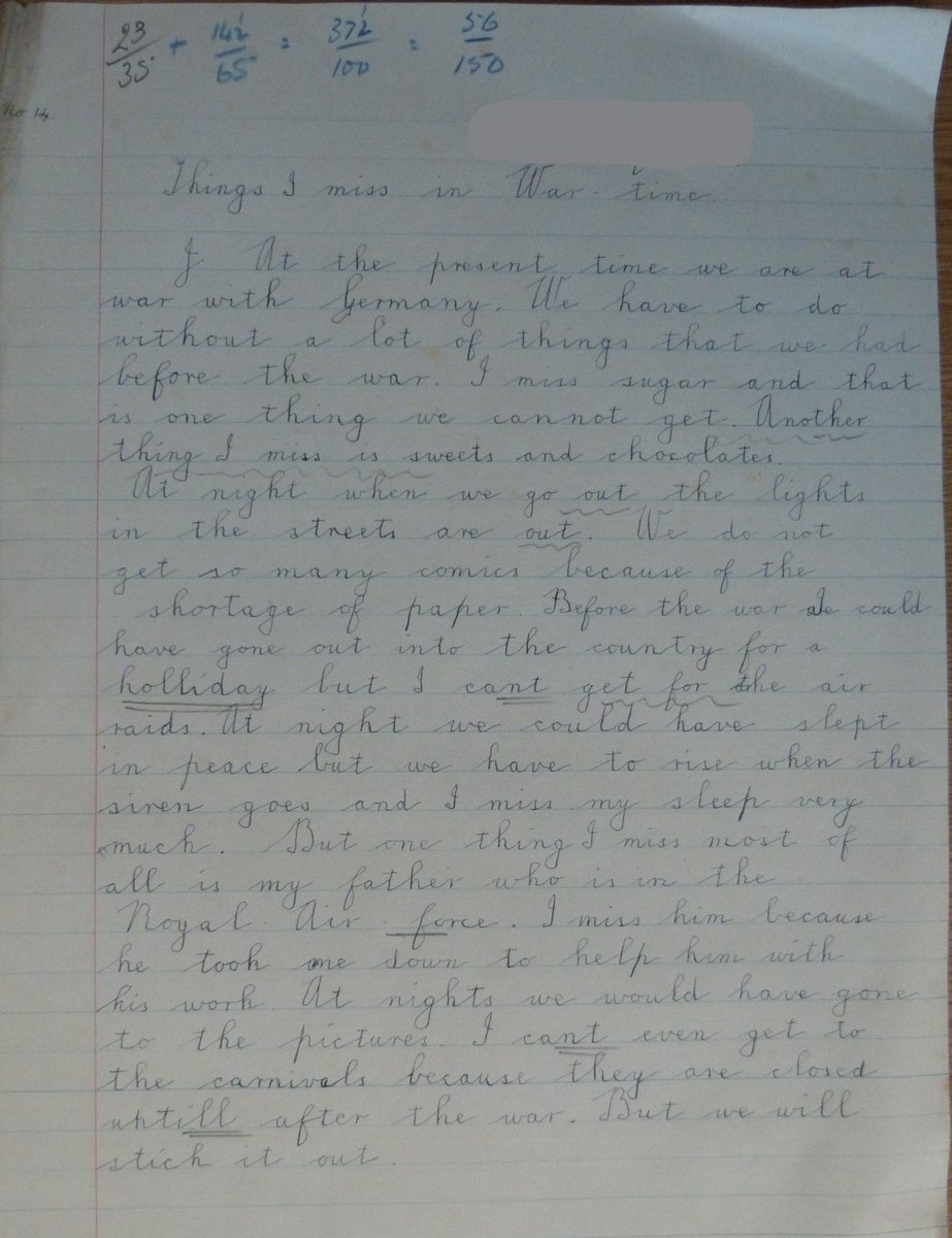 AbdnArtMuseums's tweet photo. Amongst the Aberdeen School Board records at @AbdnArchives are essays written by pupils in WW2 about what they were missing in war time - food features heavily but one girl writes that she misses her father, serving with the RAF #ExploreYourArchive #archivetakeover https://t.co/Hf439PugKt
