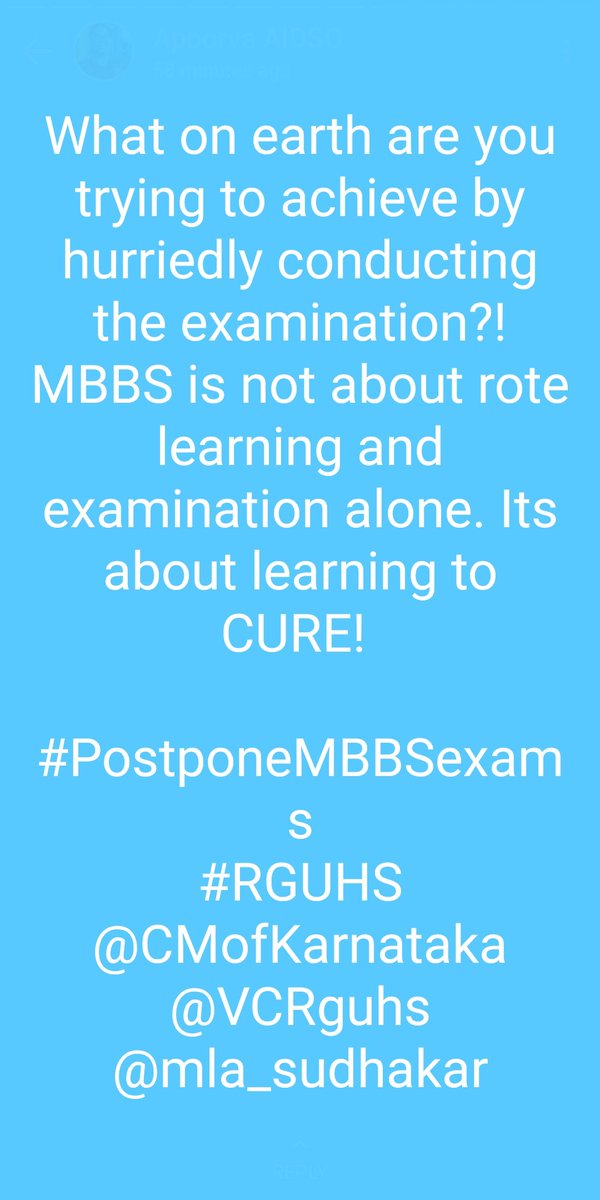 D_S__J's tweet photo. #PostponeMBBSexams
#RGUHS
@VCRguhs @mla_sudhakar @CMofKarnataka @tv9kannada @publictvnews @AsianetNewsSN @btvnewslive @TOIBengaluru https://t.co/Ur4S7L62g6