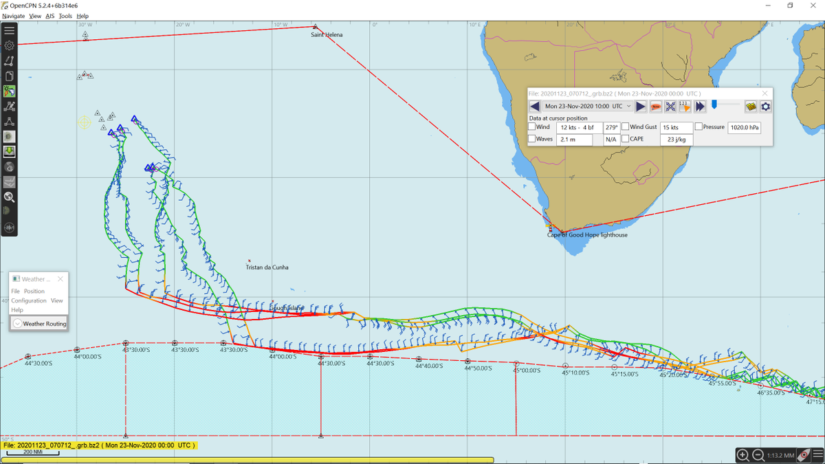 Herman_Caron's tweet photo. Weather update and routing for the #VG2020 based on GFS, OpenCPN climate plugin and positions 08:30 CET https://t.co/aBP5sDyp8d