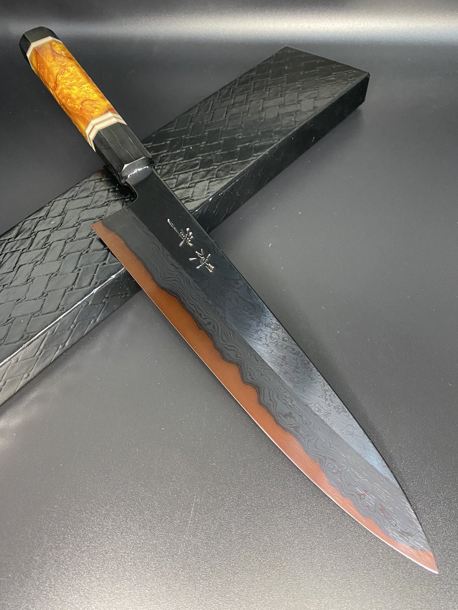 景清 KAGEKIYO 青紙一号 黒染めダマスカス オレンジハンドル 240mm 黒