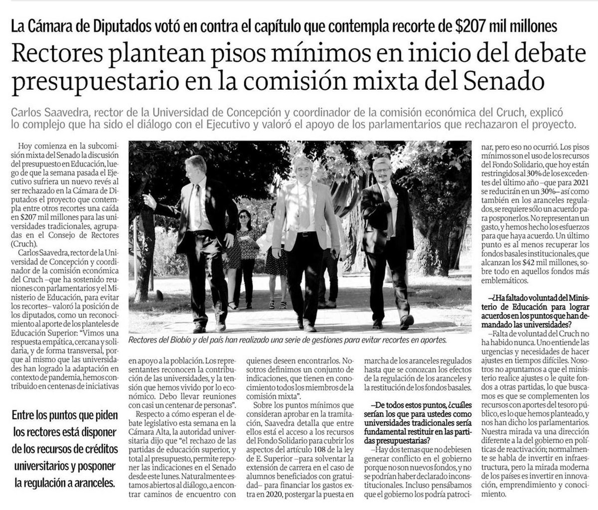 #PrensaUdeC: “Normalmente se habla de invertir en infraestructura, pero la mirada moderna de los países es invertir en innovación, emprendimiento y conocimiento”
- Rector #UdeC, Dr. Carlos Saavedra

Hoy en Diario El Sur.