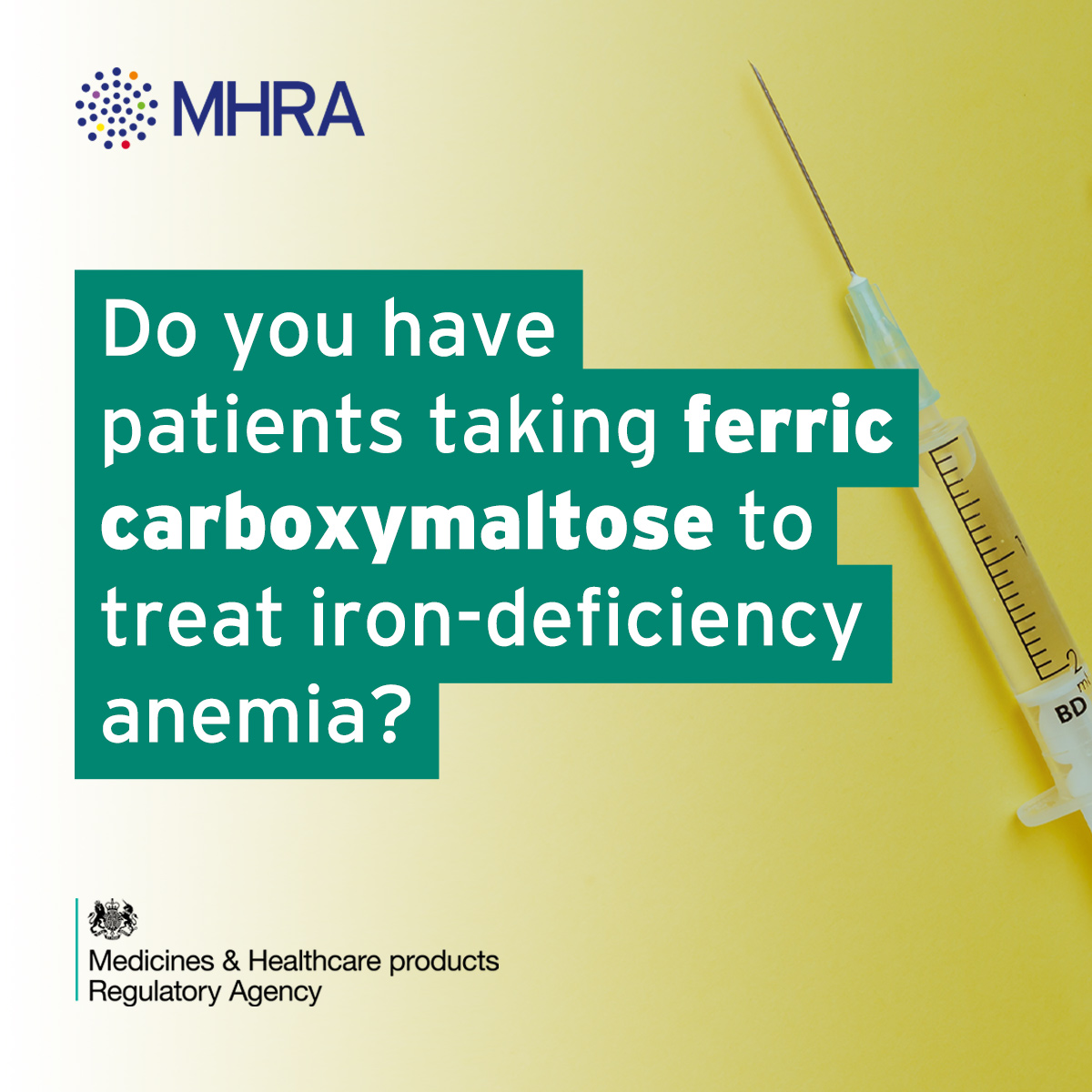MHRAgovuk's tweet photo. Do you have patients taking ferric carboxymaltose to treat iron-deficiency anaemia?
You should monitor their levels of serum phosphate to avoid the risk of hyphophosphataemia (low level of phosphate in the blood).
Find out more: https://t.co/nvyFfpjkHA
#patientsafety #anemia https://t.co/oyC5oDgdGD