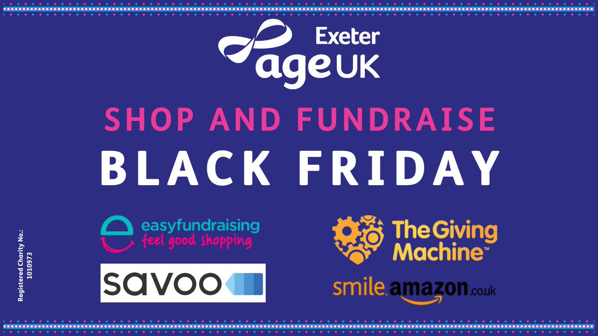 AgeUKexeter's tweet photo. When shopping the #BlackFriday sales you can use one of these websites so your shopping raises money for #AgeUKExeter. Thank you! ☺️
@Savoo https://t.co/a2Kmetplo5
@GivingMachineUK https://t.co/S1wBiI58FN
@easyuk https://t.co/6nXoRJ98VR
@amazonsmile https://t.co/ofFDfwHChM https://t.co/9k4yd0dZ6K