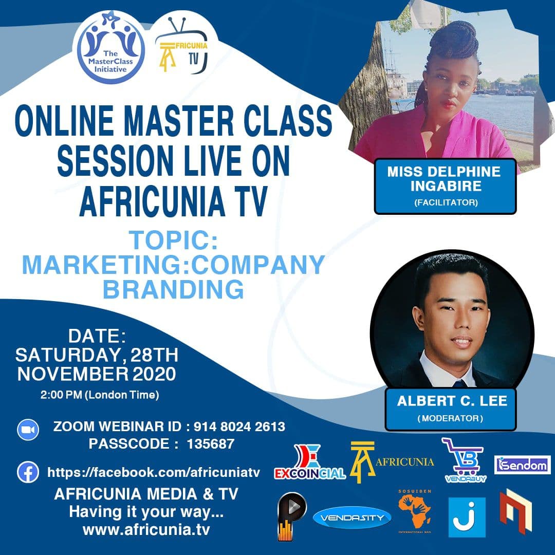 vendasity's tweet photo. ONLINE MASTERCLASS SESSION LIVE ON AFRICUNIA TV

Topic:
MARKETING: COMPANY BRANDING

Date: Saturday, 28th November 2020

Time:
10:00 AM (EST)
2:00 PM (London Time)

Live on Zoom: https://t.co/oqJLfXi9Xz

Webinar ID:  914 8024 2613
Passcode: 135687
 
FB:- https://t.co/oOkkfyqiO6 https://t.co/WM8yv4rUzW