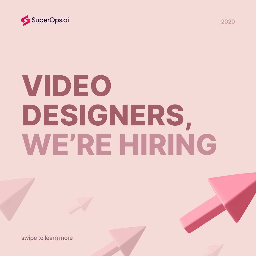 Superops_com's tweet image. Hiring alert! 

We&apos;re looking for a video designer to join our team to help us create animation and live video content. 

Send your resume to us with a link to your portfolio. Know someone who fits the bill, tag them. 

RT please?

#hiringalert #videodesigner