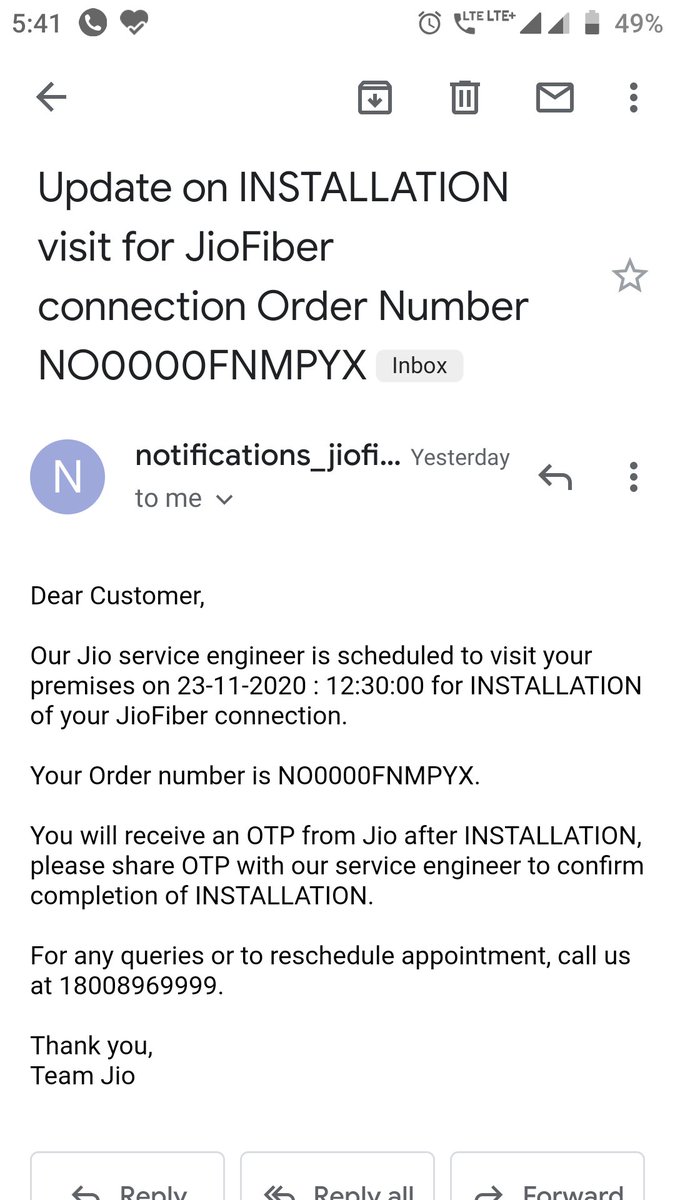 iabhaykr's tweet photo. @JioCare @JioCare & @reliancejio Today is scheduled for the installation but till now, no engineer or representative has contacted or visited.#fakecommitment #RelianceJio #jiocare #worstservice #bsnl #airtel #vodafoneidea https://t.co/pFZIQw9lU2