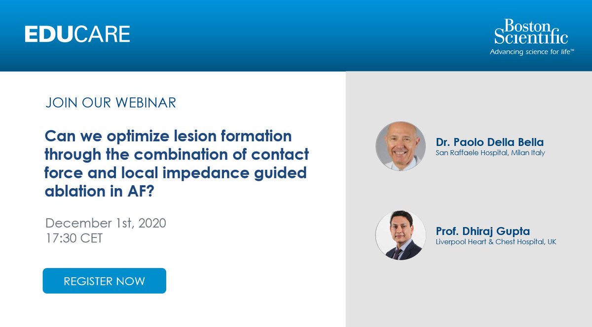 BSC_EU_Heart's tweet photo. #EPeeps! Upcoming webinar with @DhirajGuptaBHRS & @PaoloDellaBell1: can we optimize lesion formation through the combination of contact force & local impedance guided #ablation in #AFib? Sign up here: https://t.co/XNO00FEpKb #STABLEPOINTWithYou https://t.co/9Q5Y6EGmlv