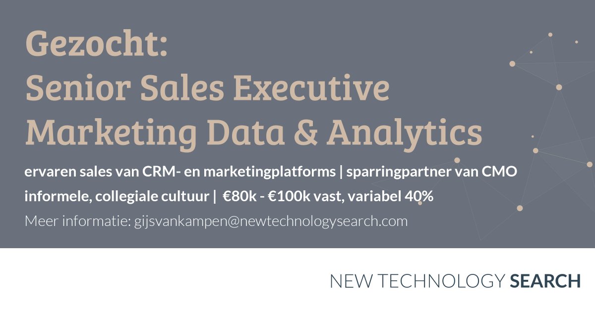 gvkampen's tweet photo. Wij zoeken een Senior Sales Executive Marketing Data, Analytics &amp; Insights voor een succesvolle, snel groeiende CRM consultancy. Ben jij een sr sales professional en ervaren gesprekspartner op CMO niveau? Bekijk de vacature op: https://t.co/lE6jGOZe3O
#sales #analytics #vacature https://t.co/AxW3Ojk2KF