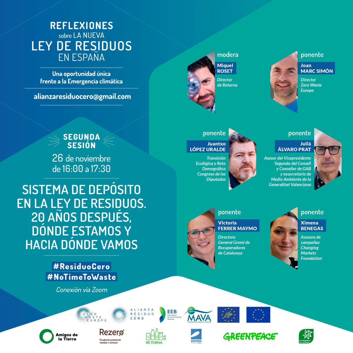 AmigosTierraEsp's tweet photo. El jueves 26/11📅 10:00 ⏰ en Alianza #ResiduoCero reunimos un gran panel de expert@s en un evento para reflexionar sobre cómo la nueva ley de #residuos puede y debe mejorar el ineficaz modelo de gestión actual https://t.co/JVZCcE81HO #EconomíaCircular ¿Te lo va a perder? :) https://t.co/DhJhExqBCu