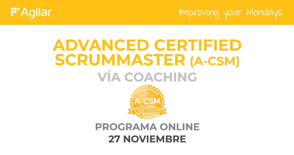 AgilarSpain's tweet photo. 📣📣Nueva convocatoria de nuestro programa online Advanced Certified ScrumMaster (A-CSM)📣📣
¡Todavía puedes inscribirte para empezar este viernes, 27 de noviembre!
Más información 👉🏼https://t.co/MRZbBxFHJL #ACSM #ScrumMaster #AdvancedCertifiedScrumMaster #AgilarACSM https://t.co/1mJCGRZJzE