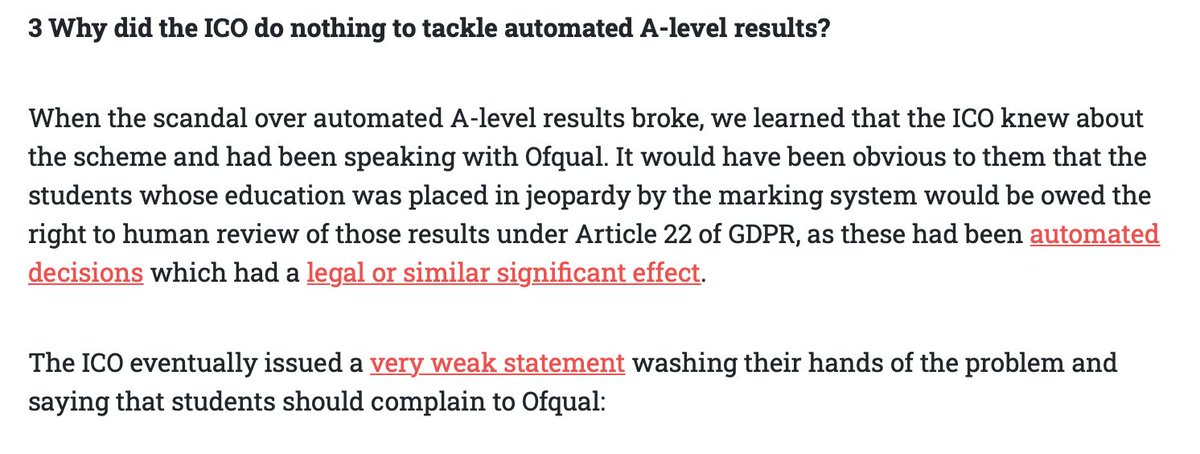 Question three:Why did the ICO say nothing substantial about automated A-level results?Yes, this mess really could have been dealt with the  @ICOnews if it had chose to.