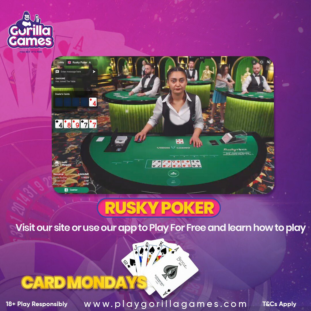 GorillaGamesRw's tweet photo. #cardgamemonday
Uyu munsi umikino wa makarita ni ~ Rusky Poker~
Sura urubuga rwacu cyangwa ukoreshe Android Casino App yacu π² gukina utsinde!
#Deuces #casino #cardgames #easy #fun #bestodds #onlinegaming #onlinebetting https://t.co/SIz1yS3dV5