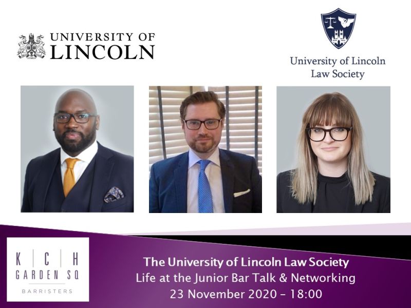 KCH_GardenSq's tweet photo. Tonight Oliver Nunn, Leanne Summers &amp; Jamal Jeffers will be attending the @unilincoln Law Society's 'Barristers Coffee Evening', giving talks on routes into, &amp; life at, the junior Criminal, Family and Civil Bar. Thanks to Lucy Antcliff at @unilincoln for organising the event. https://t.co/HbT7vhJvGB