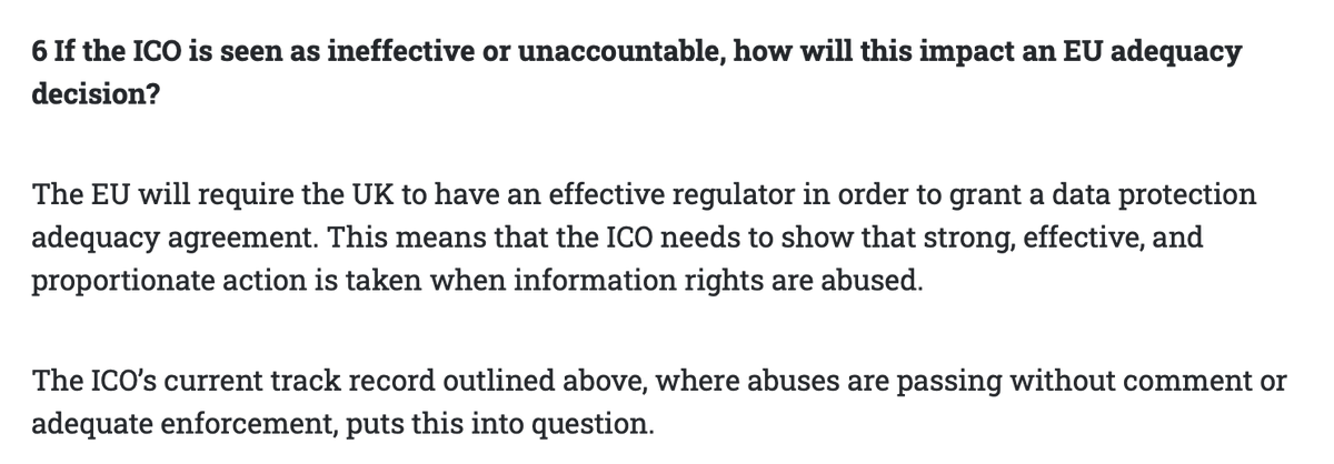 Question six: If the ICO is seen as ineffective or unaccountable, how will this impact an EU adequacy decision?