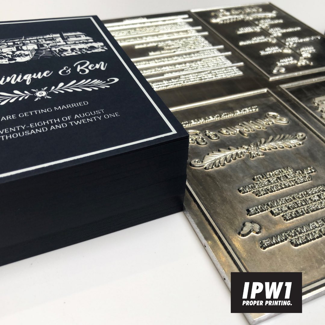 IPW1_Printers's tweet image. Wedding invites 💌 #hotfoiling 

The hottest wedding invitation trends usually use a touch of metallics to add a wow factor to the design. 

Here, we used a traditional white hot foiling process, double sided opaque white hot foil over imperial blue 🔥

#hotfoiling #ipw1