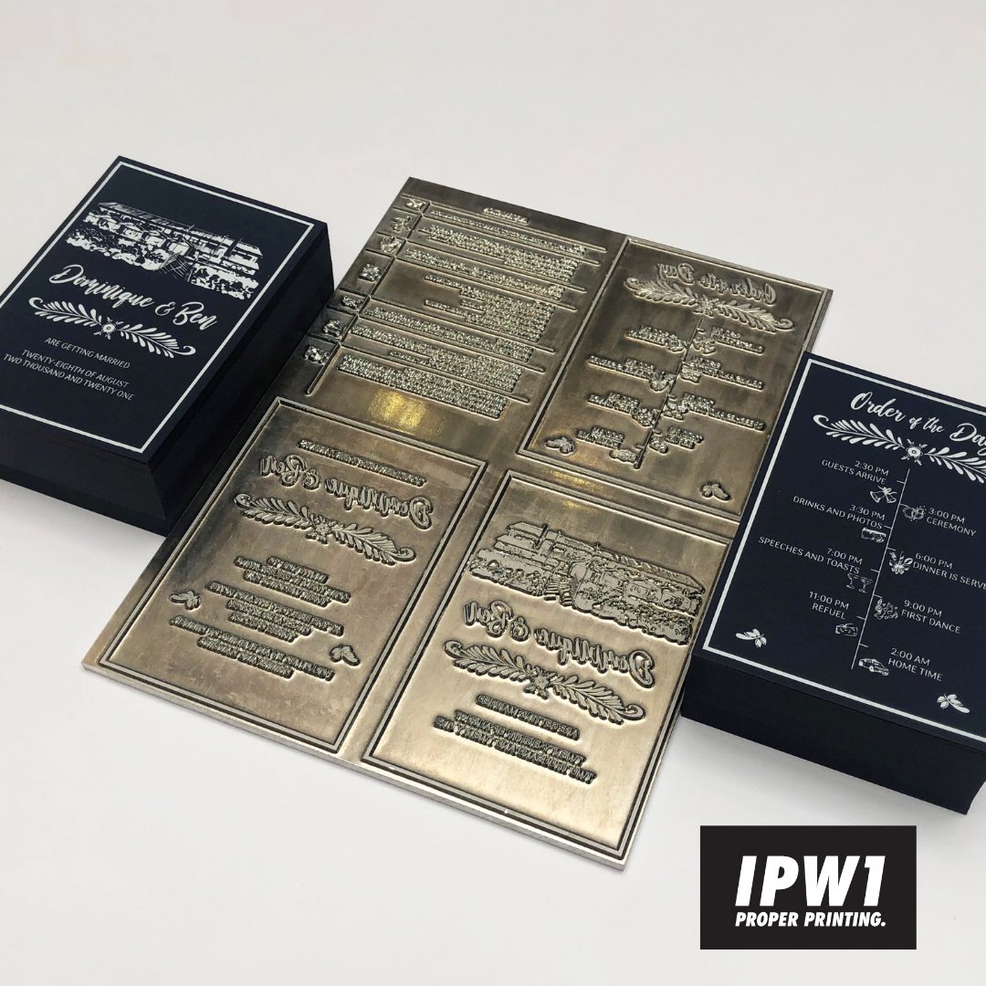 IPW1_Printers's tweet image. Wedding invites 💌 #hotfoiling 

The hottest wedding invitation trends usually use a touch of metallics to add a wow factor to the design. 

Here, we used a traditional white hot foiling process, double sided opaque white hot foil over imperial blue 🔥

#hotfoiling #ipw1