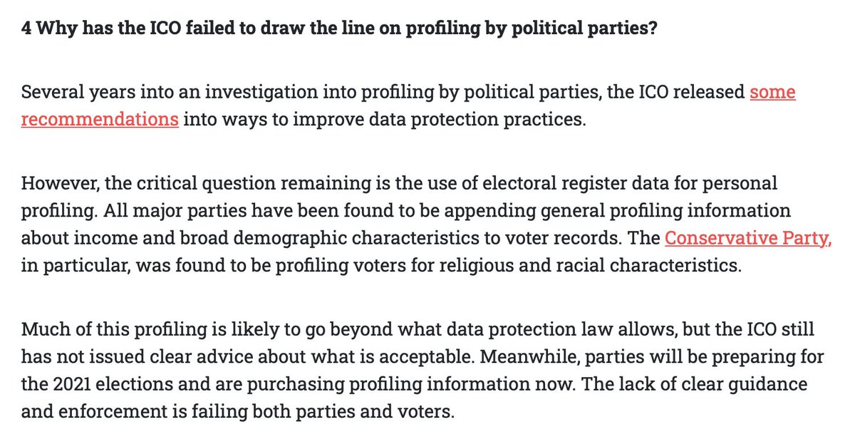 Question four: Why has the ICO failed to draw the line on profiling by political parties?