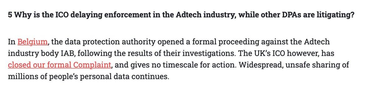 Question five: Why is the ICO delaying enforcement in the Adtech industry, while other DPAs are litigating?